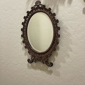 Vintage!! Ornate Bronze Oval Wall Mirror
